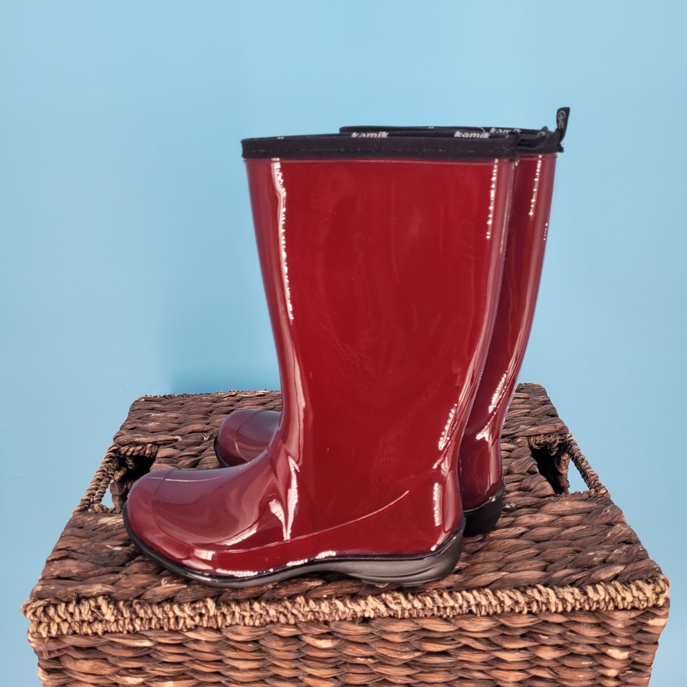 Kamik Heidi 2 Red Glossy Rain Boots Womens Size 8 Waterproof Rubber NWT New - Picture 4 of 10